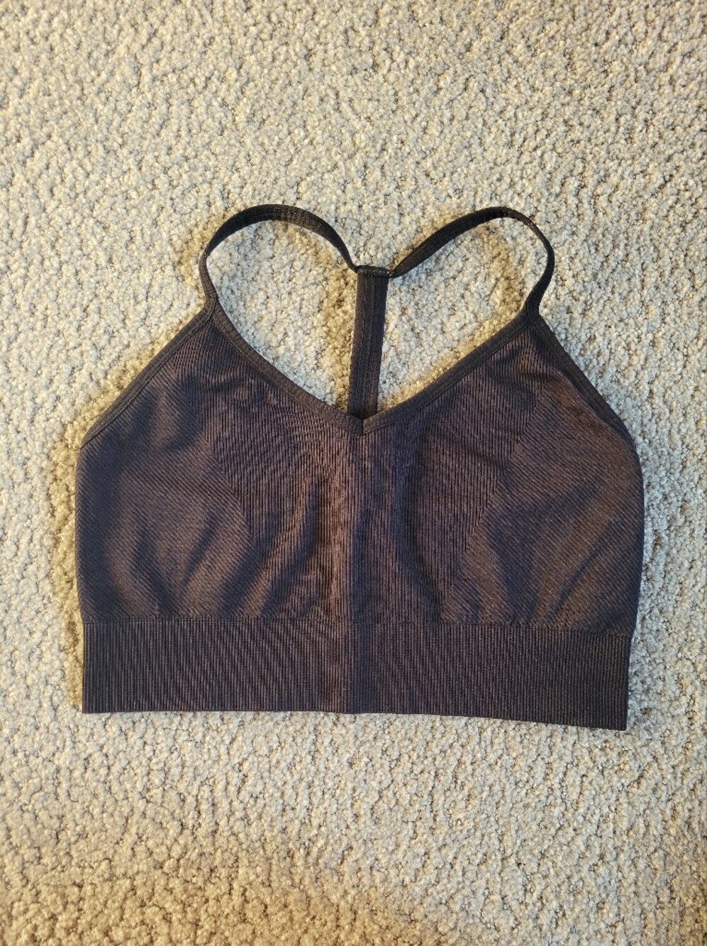 Black Ribbed Longline Sports Bra Medium Low Impact Strappy Back